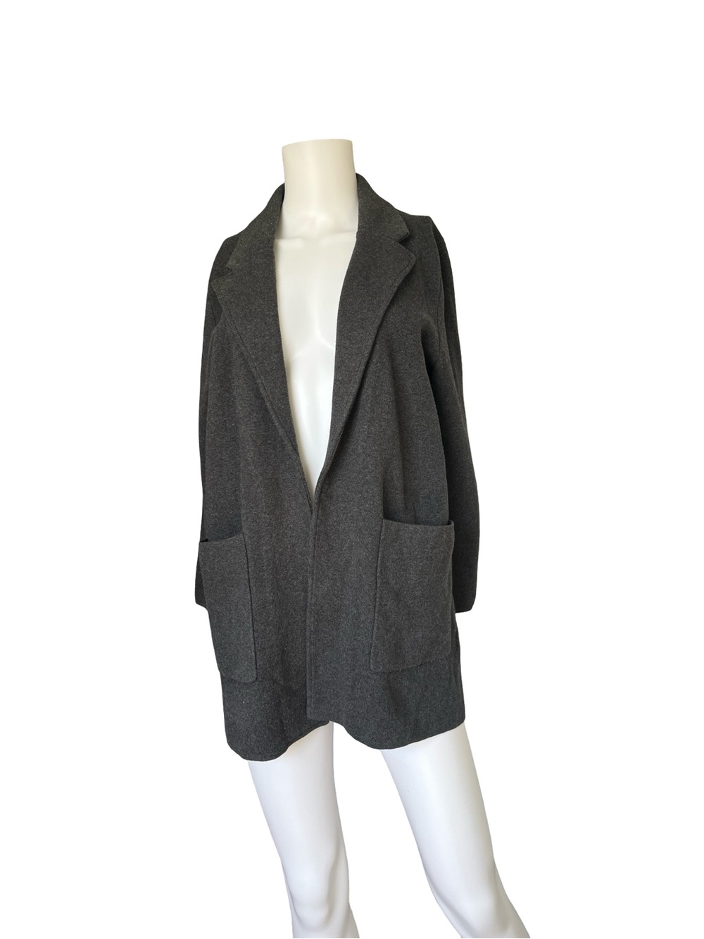 Quince Organic Cotton Knit Blazer Gray Knit Open Front Womens Size Medium